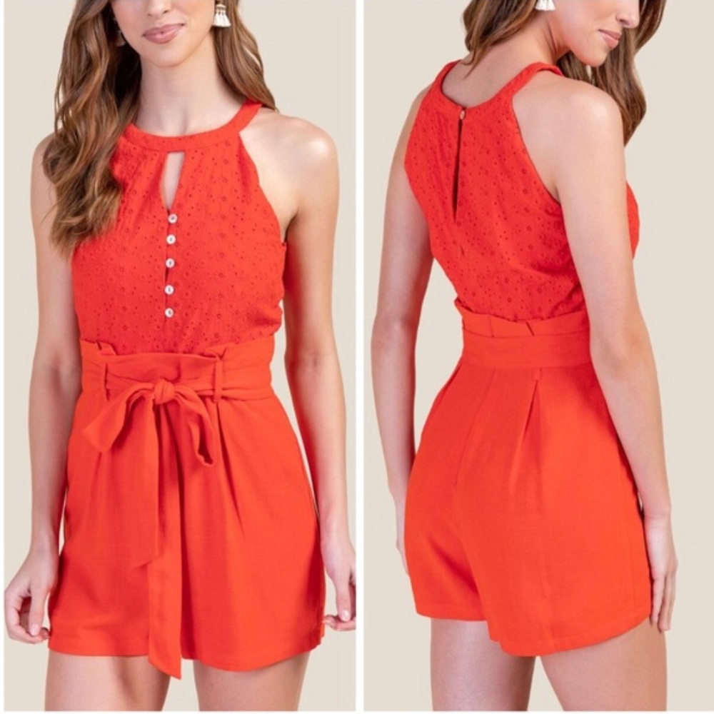 Francesca’s Paperbag Waist Eyelet Lace Romper